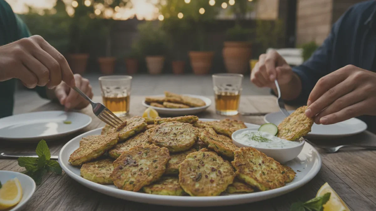 Knusprige Zucchini-Fritter auf griechische Art für einen gelungenen Abend mit Freunden